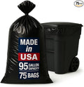 95-96 Gallon Extra-Large Black Garbage Can Liners Heavy-Duty Trash Bags 75 Bags 1.5 Mil Thick Ideal for Commercial &amp Home Use