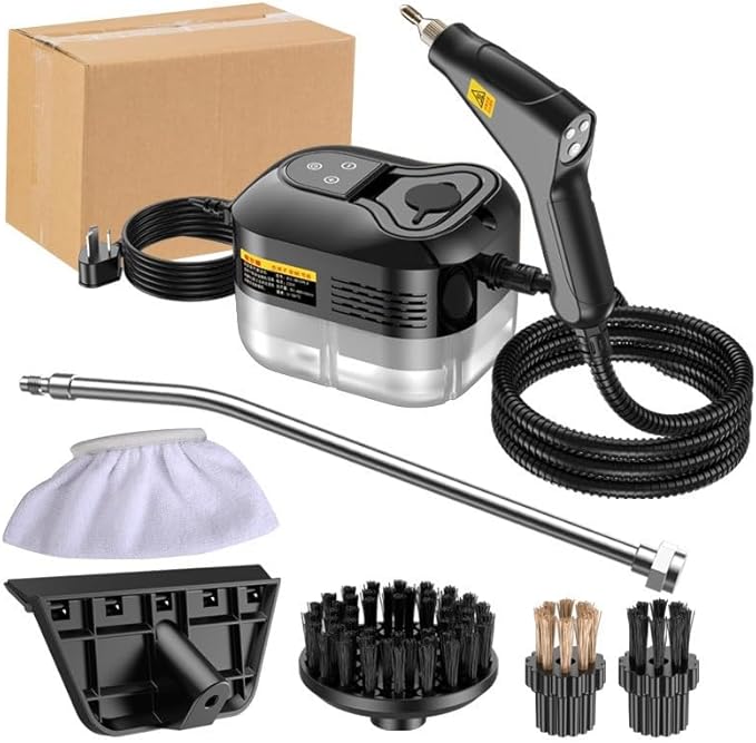 Handheld Steam Cleaner Auto Multi-Purpose Steam Cleaner 1200ML Water Tank 6 Speed Steam Output Adjustment Smart Hand Switch For Kitchen Bathroom Windows Car Interior (Black)