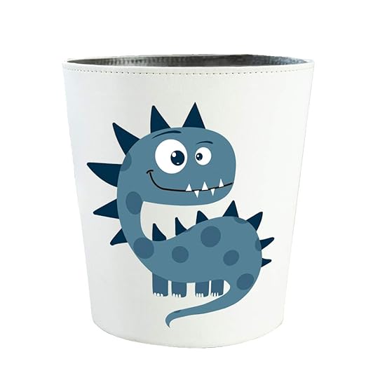 10L/2.64 Gallon PU Leather Trash Can Decorative Waterproof Wastebasket Dinosaur Pattern Paper Basket Garbage Bin for Home Children's Bedroom - Big Small Eyes Dinosaur