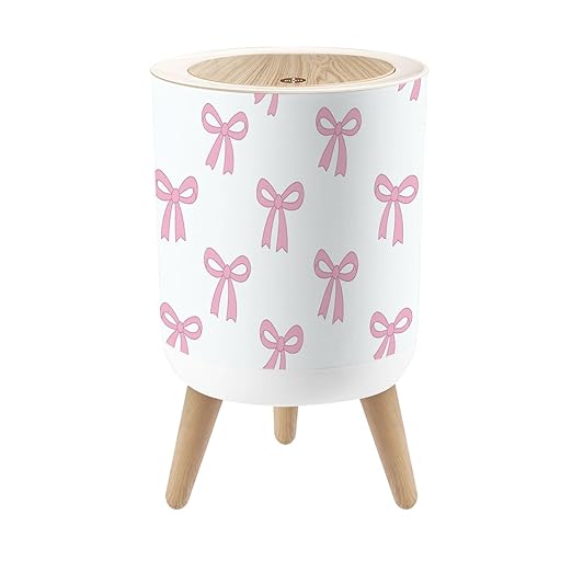 Bathroom Trash Can with Lid Seamless Hand Drawn Ribbon Bow Decorating Bow Pink Garbage Bin Waste Basket for Kitchen Office Bedroom Decoration Diaper Pail 1.8 Gallon
