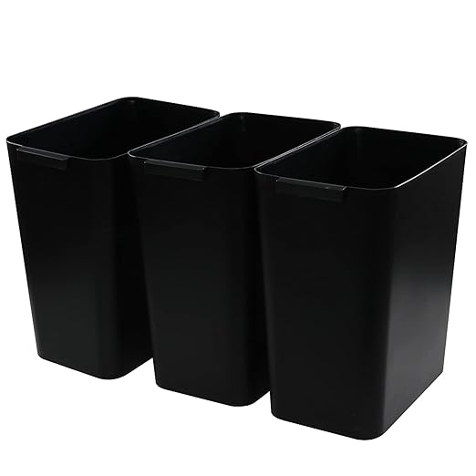Teyyvn 3-Pack 4.5 Gallon Plastic Trash Can Black Small Garbage Can for Bathroom Kitchen Office Bedroom