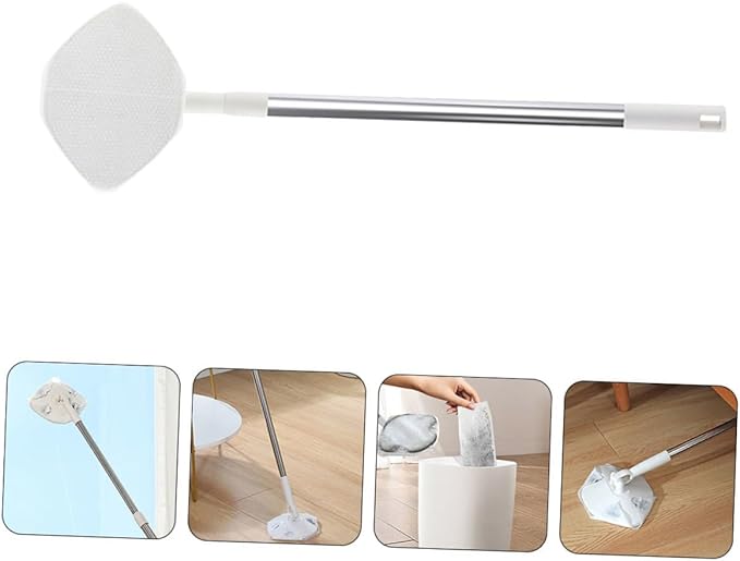 Dry Dust Mop for Hardwood Floors with Rotatable Triangular Head Detachable Washable Pads and Facial Towel – Household Corner Cleaning Mop Set with Dry Cloth Pack