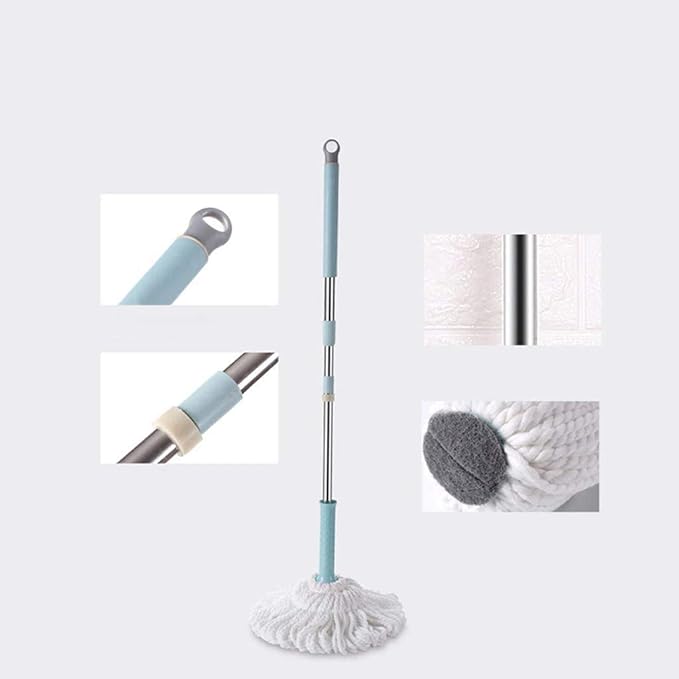 Microfiber Mop Hand Release Washing Mop Floor Cleaning Dust MopsHousehold Stainless Steel Lazy Mop(White-Patch Five-Pointed star4)