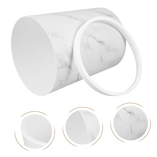 Cabilock Marble Pattern Bathroom Wastebasket with Press Ring Large Capacity Plastic Trash Can for Home Office Round Rubbish Bin for Living Room and Bathroom