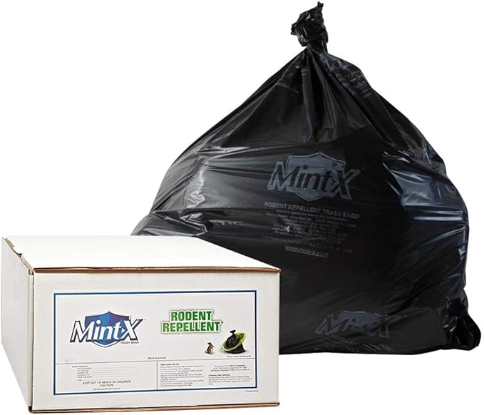 Mint-X - MX4046XHB Rodent Repellent Trash Bags 1.3 Mil Flat Seal 46 Height x 40 Length Black (Pack of 100)