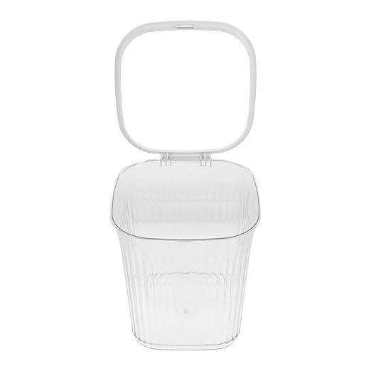 Large Capacity Transparent Striped Trash Can with Square Space-Saving Design for Bathroom Bedroom Living Office Garbage Wastebasket