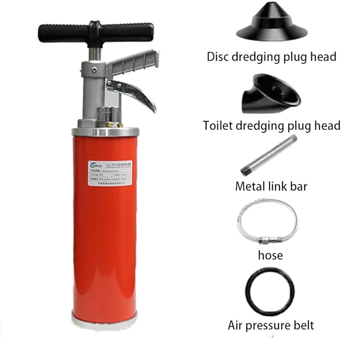 Portable high-pressure power toilet plunger exhaust pipe manual drain cleaning tool manual sink plunger dredging device suitable for bathroom toilets bathroom showers and kitchen blocked pipes