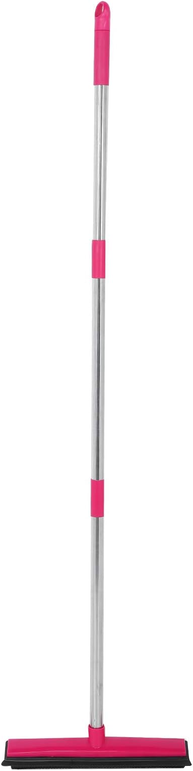 Carpet Hair Removal Broom with 48'' Telescoping Adjustable Handle Rubber Broom Carpet Rake for Pet Hair Dust Removal Daily Household Cleaning(Pink)
