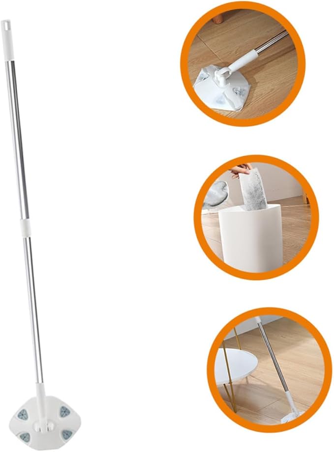 Rotatable Cleaning Mop with Retractable Long Handle White Triangle Dust Mop Cloth for Household Dust Removal Suitable for Home Cleaning