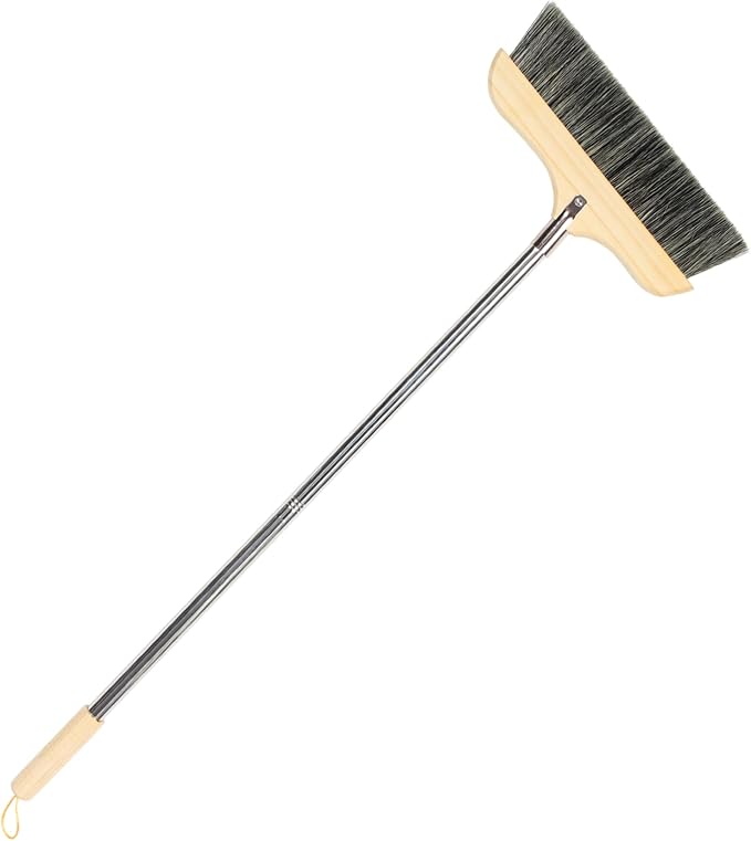 Unomor Heavy Duty Bristle Broom with Long Handle Beveled Soft Bristles for Home Floor Cleaning Core Sweeping Brush with Hanging Rope for Easy Storage and Corner Reach