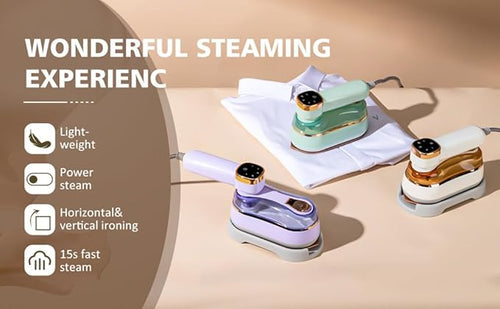 2 In 1 Portable Ironing Machine Handheld Clothing Steam Iron 180°Rotation LED Display Ironing Mode 1200W +15 Seconds Fast Heating 7-Hole Pressurized Steam 4-Speed Ironing (Violet)