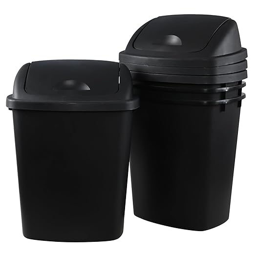 Plastic Trash Can Rectangular Commercial Office Wastebasket 7 Gallon (Pack of 4) Black
