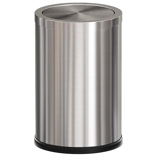 Brushed Nickel Bathroom Trash CanStainless Steel Garbage Can with Fild LidSmall Trash Can for BedroomHotelOfficeLaundry(Sliver)