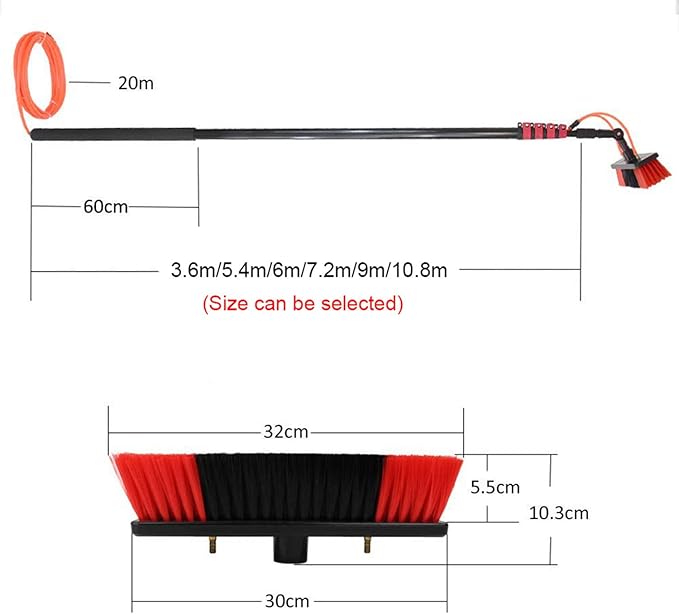 Water Fed Pole Kit Window Cleaner Window Glass Solar Panel Cleaning - 180° Rotatable Brush Head Telescopic Cleaning Brush9M/30FT