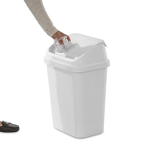 Sterilite 7.8 Gallon SwingTop Wastebasket Plastic Trash Can with Lid and Compact Design for Kitchen Office Dorm or Laundry Room White (18 Pack)