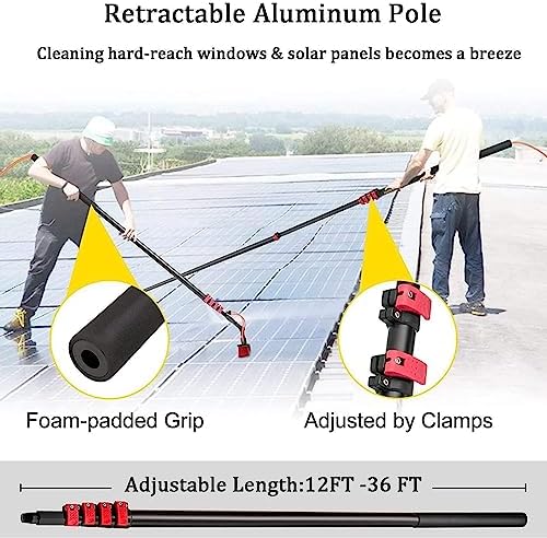 Glass Cleaning Brush Home Water Fed Telescopic Pole Kit Solar Panel Brush Rotating for Photovoltaic PanelAluminum Alloy Cleaning PoleWindow Retractable Water Fed Rod with Squeegee&amp 180° Ro