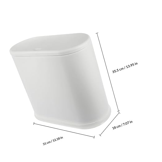 Compact Trash Can with Lid Small Space Saving Garbage Bin for Bathroom Bedroom Office White PP Wastebasket for Household Use