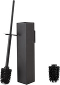 Toilet Brush and Holder Wall Mounted Black Aluminum with 2 Replaceable Heads Bathroom Toilet Brush Drill or 3M Adhesive Mount Removable Liner and Splash Guard Modern Square Design