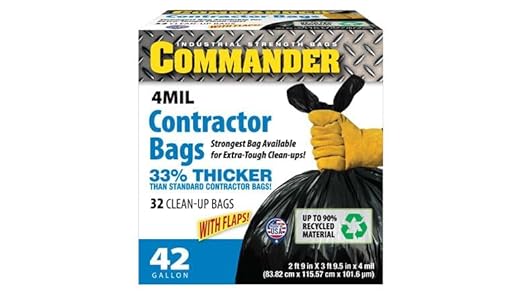Commander 42 Gallon 4 MIL Black Heavy Duty Trash Bags - 33'' x 45'' - Pack of 128 - for Home Kitchen Lawn Outdoor Construction &amp Contractor'