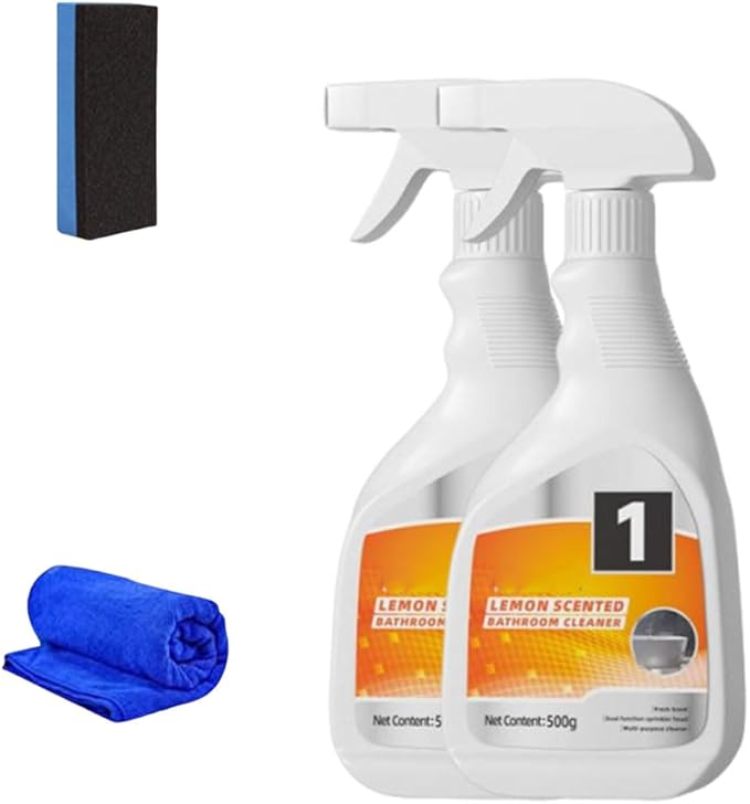 Lemon-Scented Bathroom Cleaner SprayDaily Household Powerful CleanerBubbles Spray for Tile Bathtub Glass &amp Wall (2PCS)