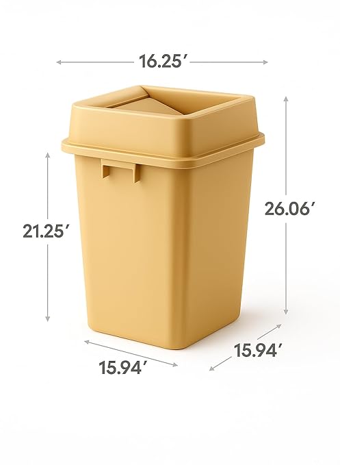19 Gallon Beige Square Plastic Trash Can with Lid Heavy Duty | Indoor Outdoor Commercial Waste Container with Optional Lid for Restaurants Parks Schools Public Spaces