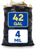 Heavy Duty Contractor Bags 42 Gallon with Flap Ties Trash Bags 4 Mil for Industrial Commercial Use 34 x 45 Yard Waste Bags Black Pack of 75
