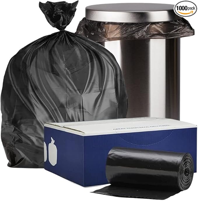 Plasticplace Black 7-10 Gallon Trash Bags High Density 24X24 1000/Case 8 Microns