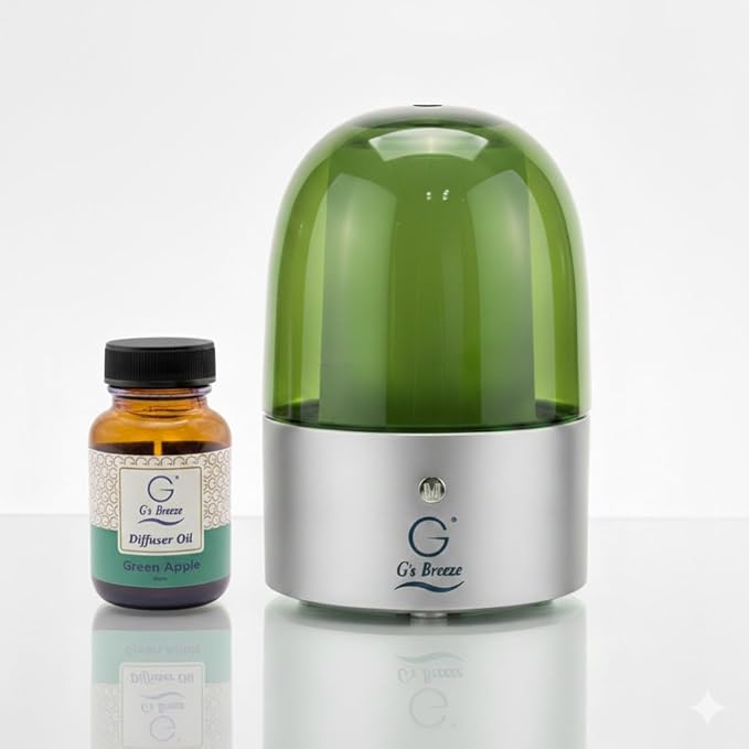 G’s Breeze Smart Diffuser with Refill – Bluetooth &amp Wi-Fi App Control Gradient LED Lighting Adjustable Scent Intensity Low Noise 24 Hour Aromatherapy Diffuser for Home &amp Office - Green Ap