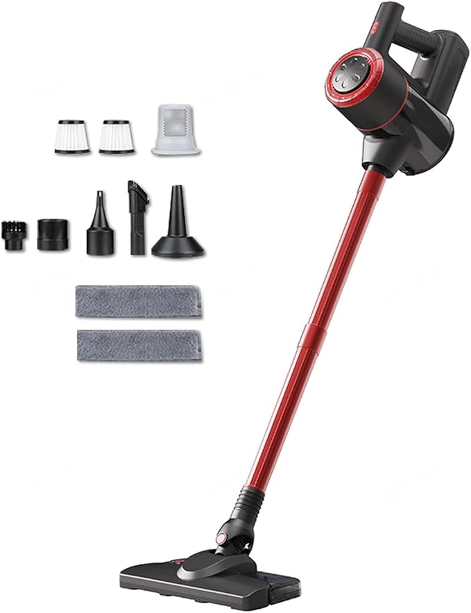 Lightweight Cordless Vacuum and Mop Combo 18Kpa 35mins Runtime Rechargeable Cordless Vacuum Cleaner All in One Mop Vacuum Cleaner for Home Carpet Floor Pet HairRed