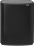 Brabantia Bo Touch Top Kitchen Trash Can with Single Compartment | Matt Black | 16 Gal Inner Bucket | Soft-Close Garbage Can Light Touch Opening Stay-Open Lid | Fits Against Wall | + Trash Bags