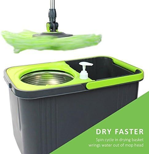 Simpli-Magic 360° Spin Mop and Bucket with Wringer – 3 High-Absorbent Microfiber Washable Heads Soap Dispenser – Spinning Mop and Bucket Set for All Types Floor Cleaning