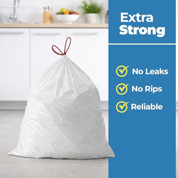 13 Gallon Trash Bags -200 Count White Trash Holders -23''×27'' Unscented Trash Bags with Drawstrings