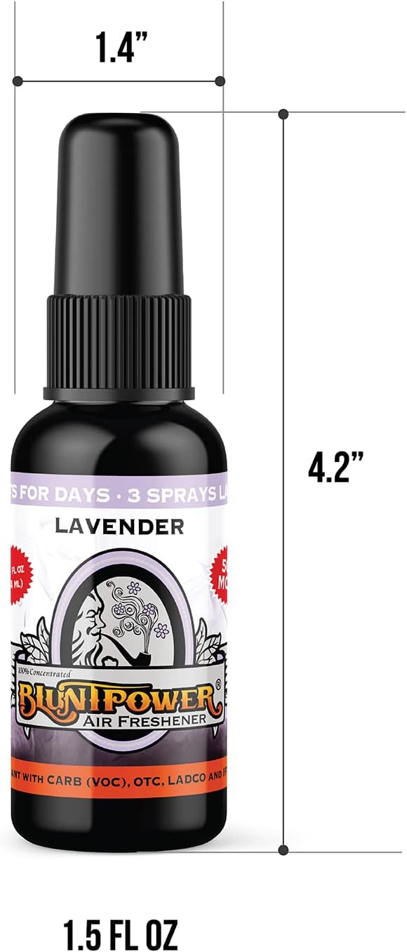 BluntPower (Lavender 5 Pack) Concentrated Air Freshener - Premium Oil Based Air Freshener Spray For Home and Car - Long-Lasting Bathroom Spray Car Freshener &amp Odor Eliminator Spray
