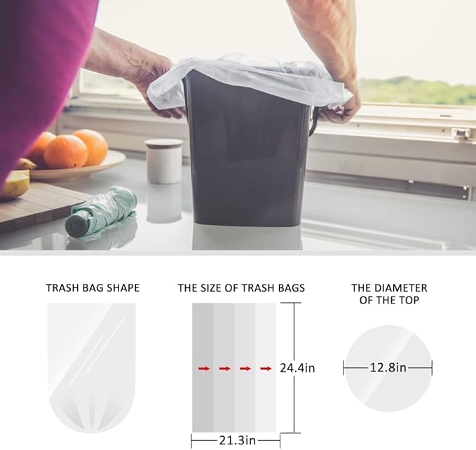 5 Gallon 330 Counts Strong Trash Bags Garbage Bags by Teivio Bathroom Trash Can Bin Liners Plastic Bags for home office kitchen Clear