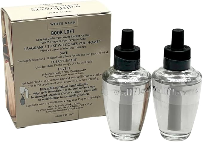 Bath &amp Body Works Book LOFT Wallflowers Refills 4-Pack – Warm &amp Woodsy Scent – Gift Set with 30-Inch Champagne Gold Linen Ribbon – 2 Bulbs per Box (0.8 fl oz Each)