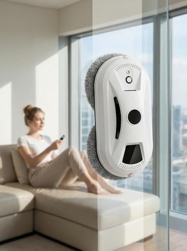 Automatic Window Cleaning Robot Smart Glass Cleaner for High-Rise Windows and Mirrors Robotic Cleaner with Dual Spinning Mops AI Smart Path Technology and Remote Control Robotic Vacuum Cleaner