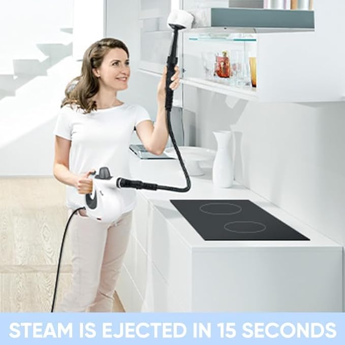 Handheld Pressurized Steam CleanerPower Washerwith 1 Set Accessories Multi-Purpose Steamer for Cleaning Car Furniture Floor Upholstery Grout and Tile (1 set+13 fabrics)