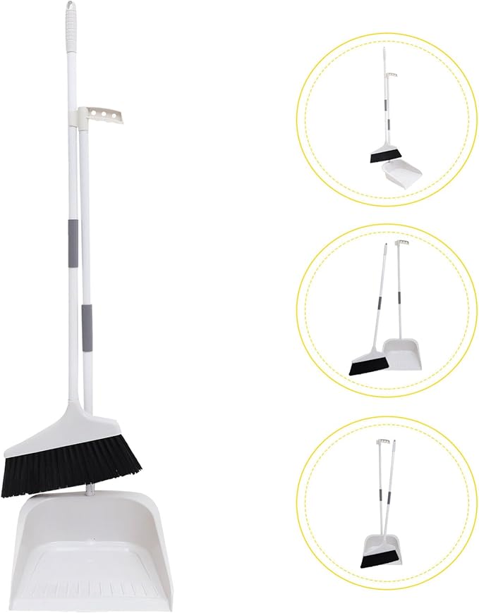 Lurrose 1set Heavy Duty Broom and Dustpan Set Ergonomic Long Handle for Efficient Cleaning for Home Office Indoor Outdoor Use Floor Sweeping Tools