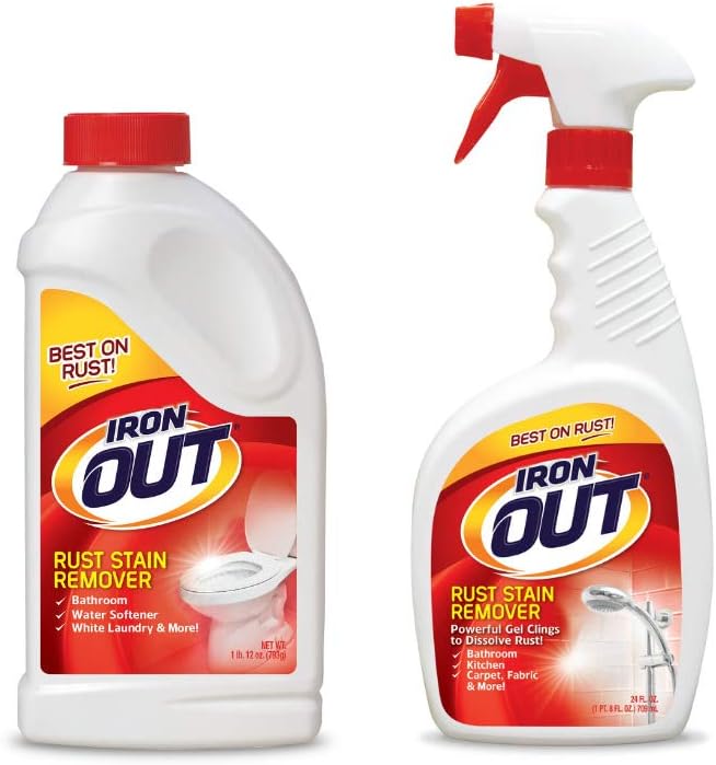Iron Out Rust Stain Remover Powder 1 lb 12 oz and Powerful Gel Spray 24 fl oz