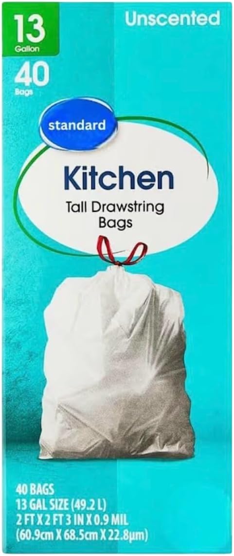 13-Gallon Tall Kitchen Trash Bags with Drawstring Handles – Unscented Leak-Resistant Tear-Resistant 40-Count Pack – Heavy Duty Garbage Bags for Home Office and Kitchen (White 40 Bags)
