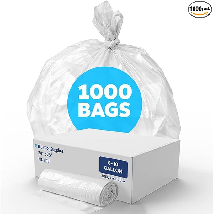 Light-Duty Trash Bags | 6–10 Gallon Natural Garbage Bags | 1000 Count Bulk Can Liners