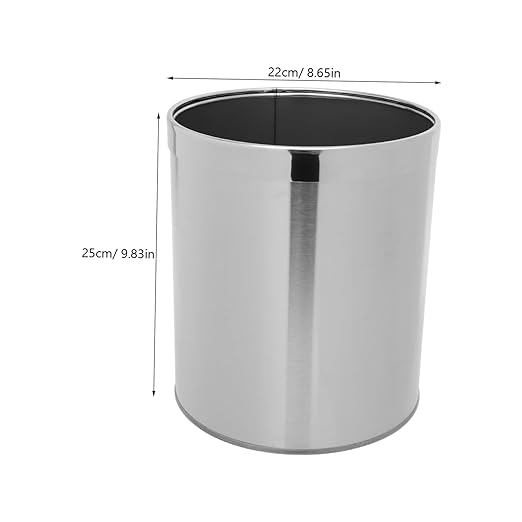 VALICLUD Round Stainless Steel Trash Can Versatile Wastebasket for Bathroom Kitchen and Office Garbage Container with Opening for Convenient Use