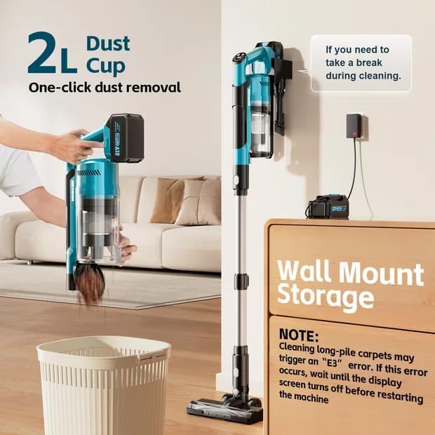 8000mAh Cordless Vacuum Cleaner 700W 60Kpa Brushless Vacuum Cleaners for Home 6 in 1 Cordless Stick Vacuum Clearner Stick Vacuum with Led Display for Hard Floors/Carpet/Pet Hair/Dorm
