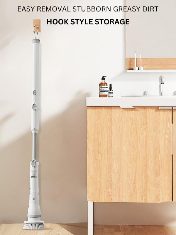 Electric Spin Scrubber - Cordless Cleaning Head with 6 Replaceable Brushes - 90° Rotatable - Ideal for Floor Window Cars - Ivory White