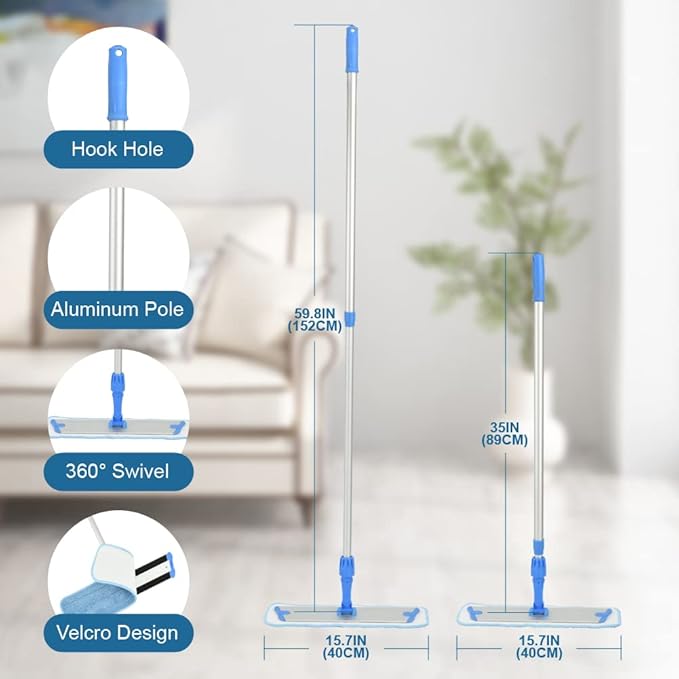 Layers 18 Inch Microfiber Mop for Floor Cleaning-Hardwood with 3 Washable Mop Pads with 59.8‘’ Extra-Long Aluminium Handle for Wet Dry Dust Household Cleaning.