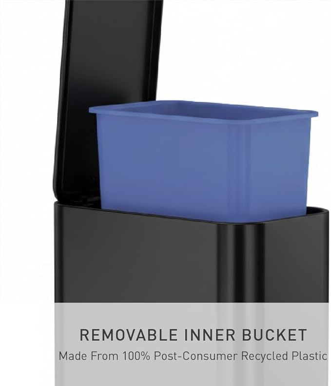 simplehuman 5L Slim Bathroom Trash Can with Soft Close Lid Stainless Steel Waste Basket with Liner Pocket 5 Liter / 1.3 Gallon Matte Black