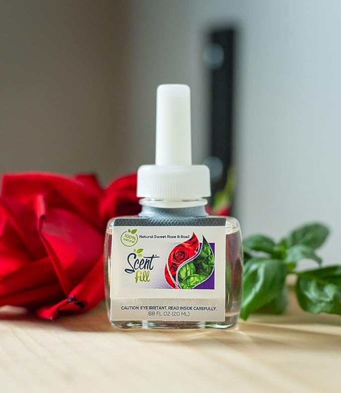 Scent Fill 100% Natural Sweet Rose &amp Basil Plug in Air Freshener Scented Oil Refills 3 Refills