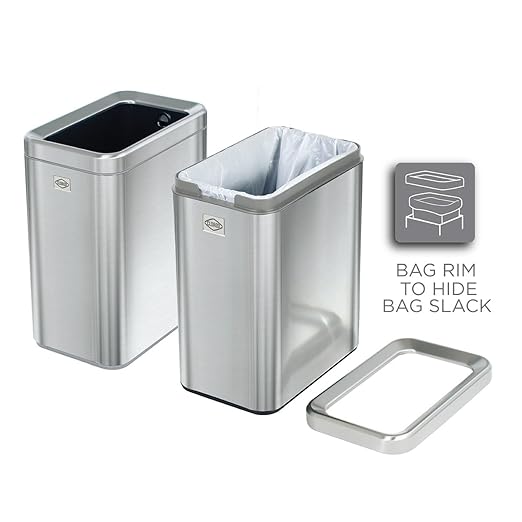 Clorox Slim Open Trash Can - 2.6 Gallon (10 Liter) Small Metal Waste Basket with Removable Bucket for Narrow Spaces - Stainless Steel Garbage Bin for Bathroom Bedroom or Office