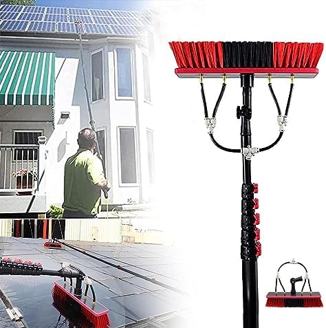 Glass Cleaning Brush Home Water Fed Telescopic Pole Kit Solar Panel Brush Rotating for Photovoltaic Panel36ft Water Fed Pole Kit with Telescopic Brush for Window Cleaning Commercial Grade P
