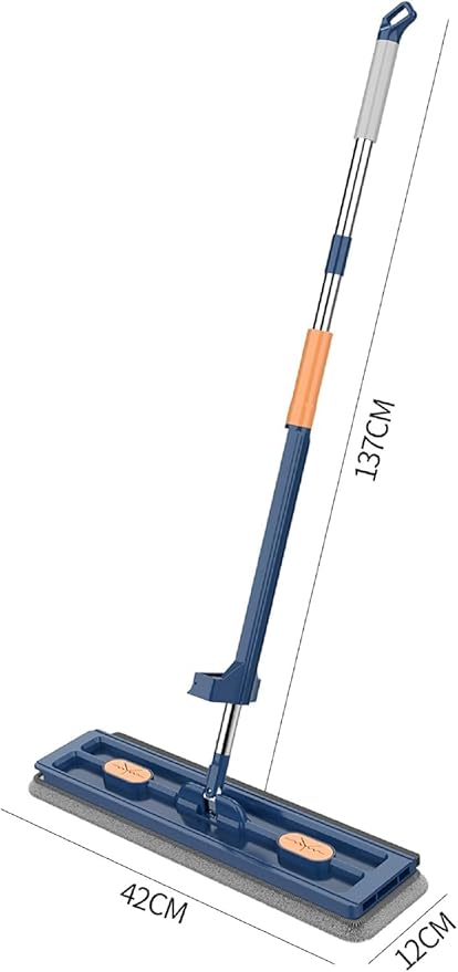 Large Flat Mop2023 Premium Flat Mop Self Wringing with Wringer 360 Rotating with Dewatering Scraper 12027(Blue+4 Mop Pads)